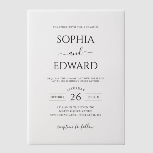 Klassieke minimale zwart-wit bruiloft vellum uitnodigingen (Voorkant)