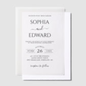 Klassieke minimale zwart-wit bruiloft vellum uitnodigingen (Offset)