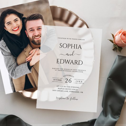 Klassieke minimale zwart-wit bruiloft vellum uitnodigingen