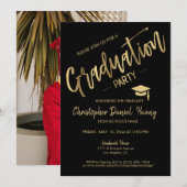 Klassieke, minimale zwarte Gold Graduparty foto Kaart (Voorkant / Achterkant)