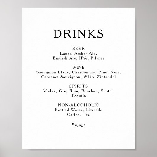 Klassieke Minimaliserende het Menu van de Drinken Poster (Voorkant)