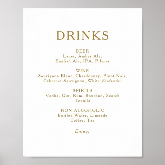 Klassieke Minimaliserende het Menu van de Drinken  Poster (Voorkant)