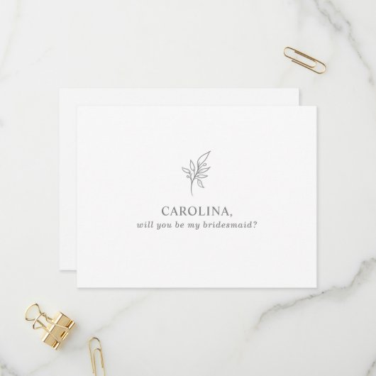 Klassieke minimalist U wordt mijn Bridesmaid Uitnodiging Briefkaart (Voorkant / Achterkant in situ)