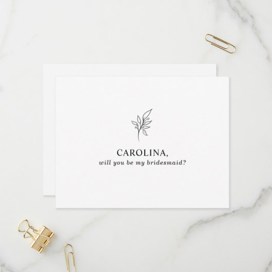 Klassieke minimalist U wordt mijn Bridesmaid Uitnodiging Briefkaart (Voorkant / Achterkant in situ)