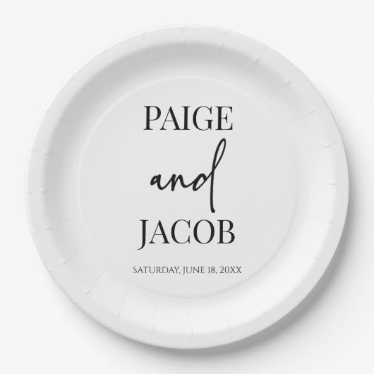 Klassieke Minimalistische Aangepaste Namen Bruilof Papieren Bordje (Voorkant)