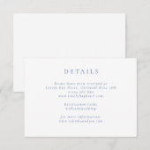 Klassieke minimalistische blauw-witte bruiloft det informatiekaartje (Voorkant / Achterkant)