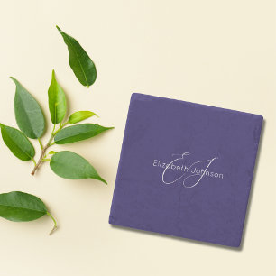 Klassieke minimalistische blauw-witte naam aangepa stenen onderzetter