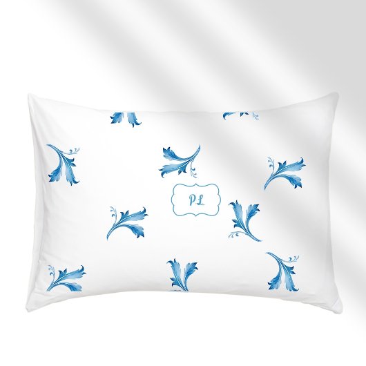 Klassieke Minimalistische Blauwe Tegel Bladornamen Kussensloop