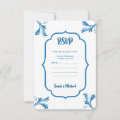 Klassieke Minimalistische Blauwe Tegel Bladornamen Save The Date (Voorkant)