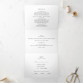 Klassieke minimalistische bruiloft alles in één dr drieluik uitnodiging