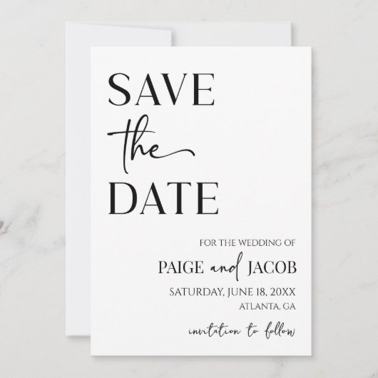 Klassieke minimalistische bruiloft Bewaar de datum Kaart (Voorkant)