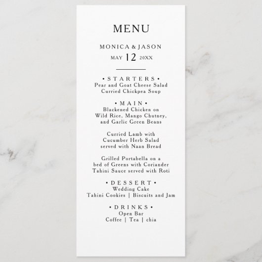 Klassieke minimalistische bruiloft diner menu (Voorkant)
