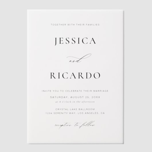 Klassieke minimalistische bruiloft vellum uitnodigingen (Voorkant)