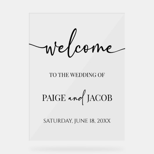 Klassieke minimalistische bruiloft welkom acryl bord (Voorkant)