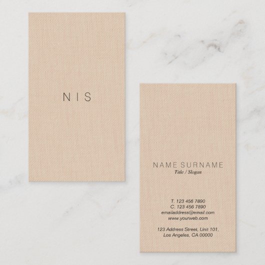 Klassieke minimalistische bruine linnen achtergron visitekaartje (Voorkant / Achterkant)
