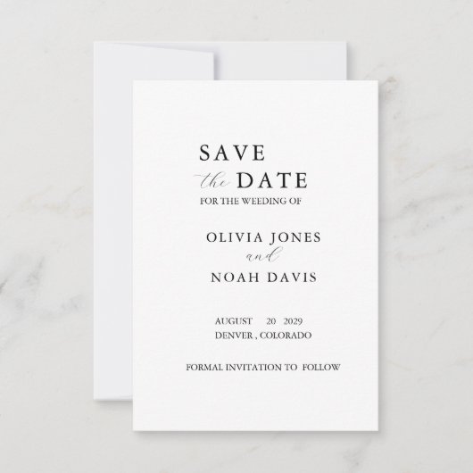 KLASSIEKE MINIMALISTISCHE ELEGANTE SAVE THE DATE (Voorkant)