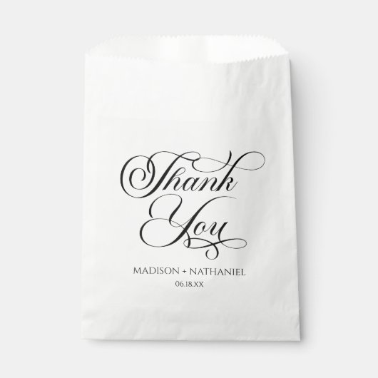 Klassieke minimalistische elegante script bruiloft bedankzakje (Voorkant)