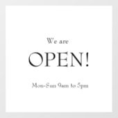 KLASSIEKE Minimalistische Elegantie Wij zijn open Raamsticker (Vel)