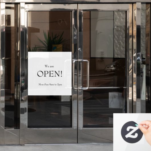 KLASSIEKE Minimalistische Elegantie Wij zijn open Raamsticker (Kantoordeur)