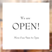 KLASSIEKE Minimalistische Elegantie Wij zijn open Raamsticker (Vel 2)