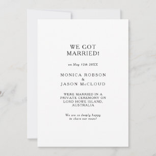 Klassieke minimalistische elopement-aankondiging kaart
