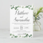 Klassieke minimalistische eucalyptus groen bruilof kaart (Staand voorkant)