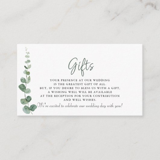 Klassieke minimalistische eucalyptusHuwelijkscadea Informatiekaartje (Voorkant)