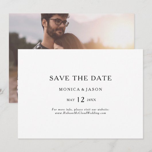 Klassieke minimalistische foto horizontaal save the date (Voorkant / Achterkant)