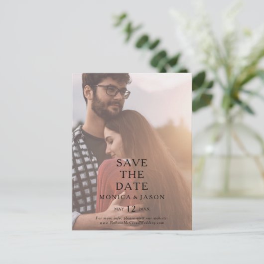 Klassieke Minimalistische Foto Save The Date Postk Uitnodiging Briefkaart (Staand voorkant)