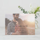 Klassieke, minimalistische, gevilde foto horizonta save the date (Staand voorkant)