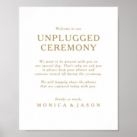 Klassieke minimalistische Gold Unplugged Ceremony  Poster (Voorkant)