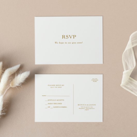 Klassieke minimalistische gouden bruiloft RSVP-Bri Briefkaart
