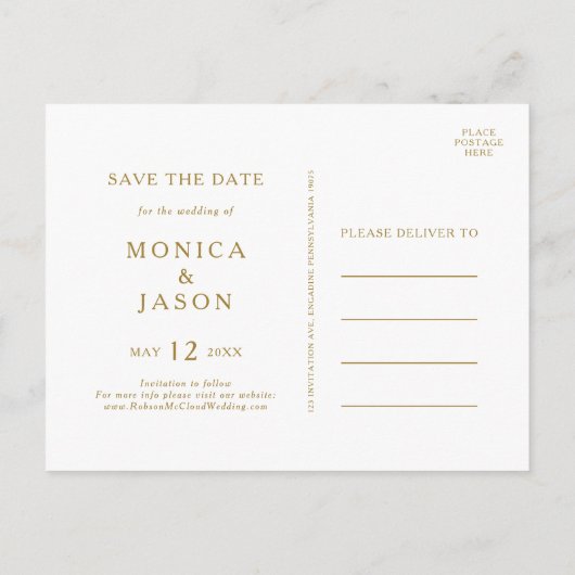 Klassieke Minimalistische Gouden Save The Date-ans Uitnodiging Briefkaart (Achterkant)