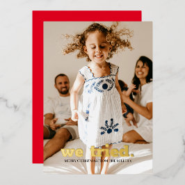 Klassieke minimalistische grappige kerstfoto's die folie uitnodiging