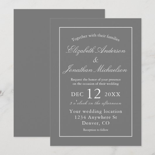 Klassieke minimalistische grijze bruiloft kaart (Voorkant / Achterkant)