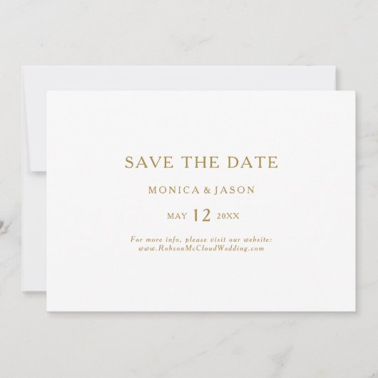 Klassieke, minimalistische, horizontale Gold Save  The Date (Voorkant)