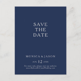 Klassieke, minimalistische marine Blue Silver Save Uitnodiging Briefkaart
