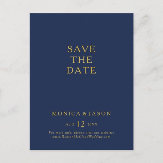 Klassieke minimalistische marineblauw | Gold Save  Uitnodiging Briefkaart (Voorkant)