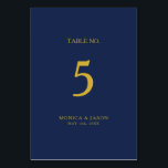 Klassieke minimalistische marineblauw | Gold Table Kaart<br><div class="desc">Deze klassieke minimalistische marineblauw | Het gouden tafelnummer is geweldig voor een eenvoudige moderne romantische en elegante bruiloft. Het donkerblauw kleurenpalet en de minimale typografie geven het een klare, formele aanraking. Het ontwerp is flexibel, perfect voor een standaard hedendaagse avond, lente, herfst, zomer, of winterbruiloft. Houd het zoals is, of...</div>