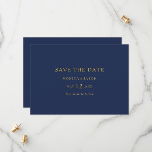 Klassieke minimalistische marineblauw | Goud QR-co Save The Date (Voorkant / Achterkant in situ)