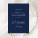 Klassieke minimalistische marineblauw | Silver Det Informatiekaartje<br><div class="desc">Deze klassieke minimalistische marineblauw | Silver Details bijsluitkaart is geweldig voor een eenvoudige moderne romantische en elegante bruiloft. Het donkerblauw kleurenpalet en de minimale typografie geven het een klare, formele aanraking. Het ontwerp is flexibel, perfect voor een standaard hedendaagse avond, lente, herfst, zomer, of winterbruiloft. Houd het zoals is, of...</div>