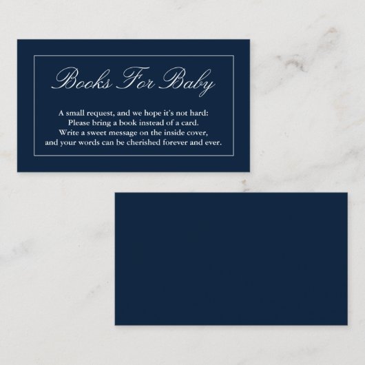 Klassieke, minimalistische marineblauwe boeken voo informatiekaartje (Voorkant / Achterkant)