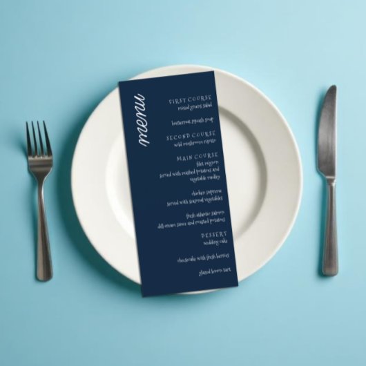 Klassieke minimalistische marineblauwe bruiloft menu