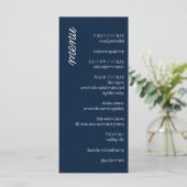 Klassieke minimalistische marineblauwe bruiloft menu (Staand voorkant)