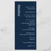 Klassieke minimalistische marineblauwe bruiloft menu (Voorkant)