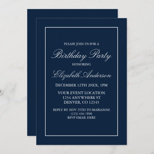 Klassieke minimalistische marinier Blue Birthday I Kaart (Voorkant / Achterkant)