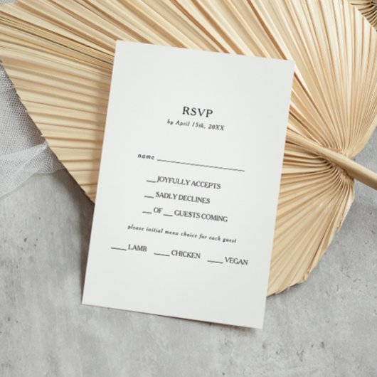 Klassieke minimalistische menu Keuze RSVP-kaart