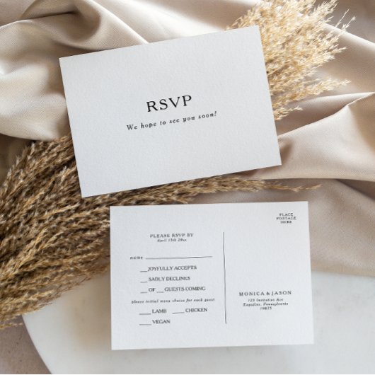 Klassieke minimalistische menu Keuze RSVP-kaart