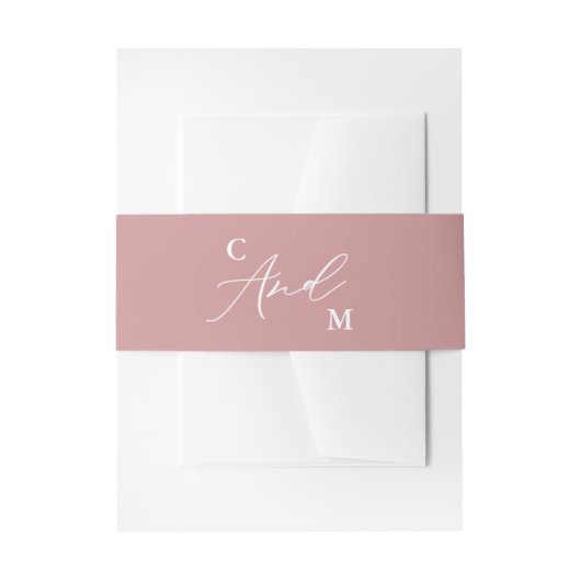 Klassieke minimalistische monogram Blush Pink Wedd Uitnodigingen Wikkel (Voorkant Voorbeeld)