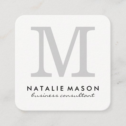 Klassieke minimalistische monogram grijs op wit vierkante visitekaartje (Voorkant)